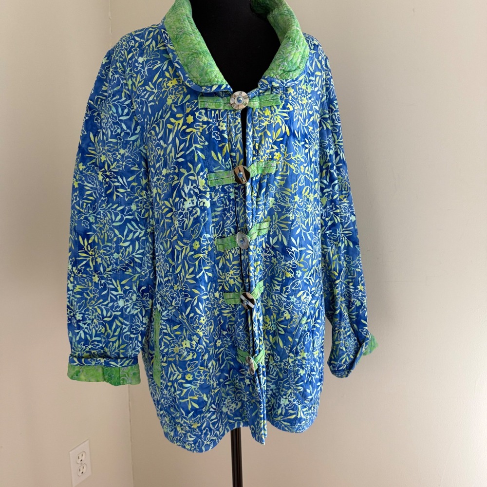 Frivolous by Le Blouse Reversible Quilted Jacket Large Batik Wearable Art Sz L